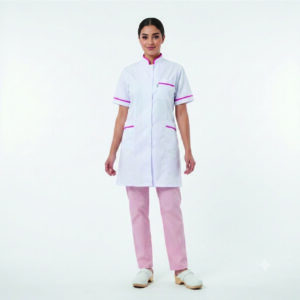 Blouse Médicale Demi Manche Col Officier Rose en Tunisie